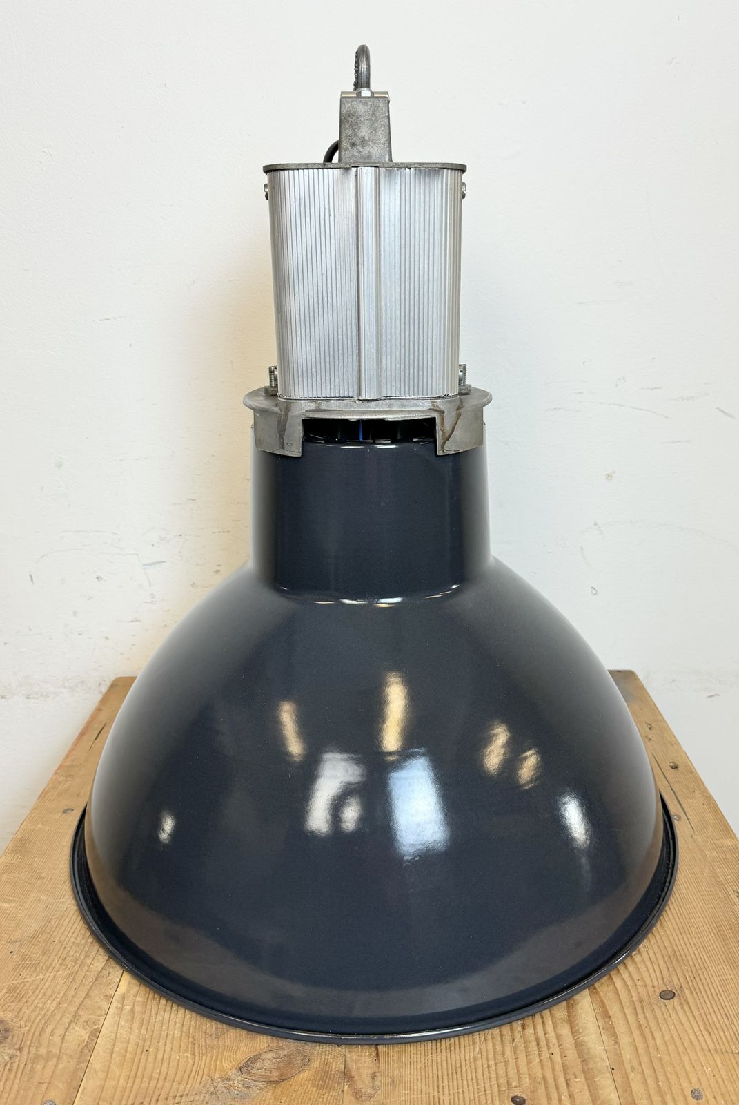 photo buy Industrial French Dark Blue Enamel Pendant Lamp From Mazda, 1960s