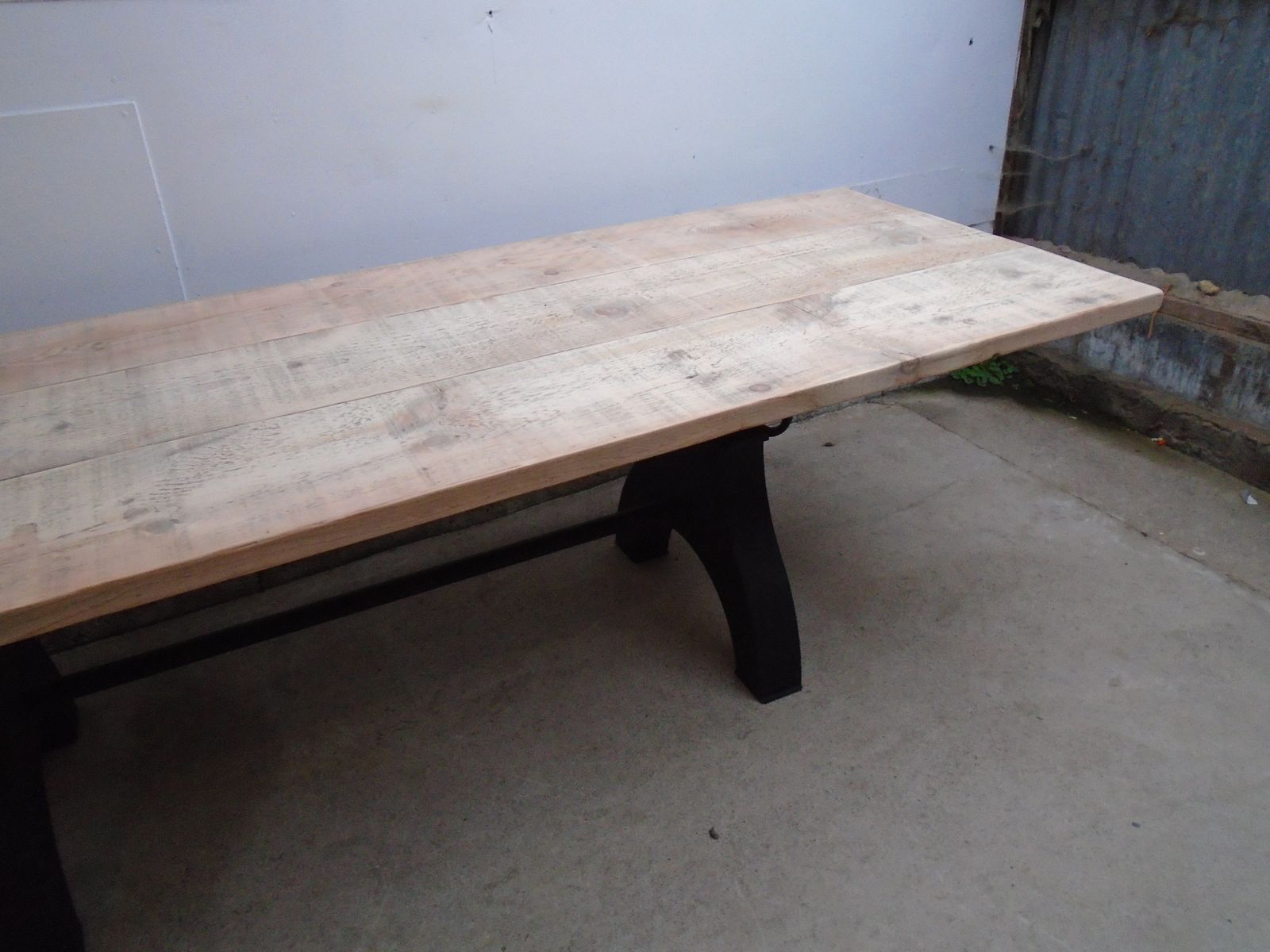 A Trendy Vintage Black Metal & Pine Crank Table / Bar photo for sale