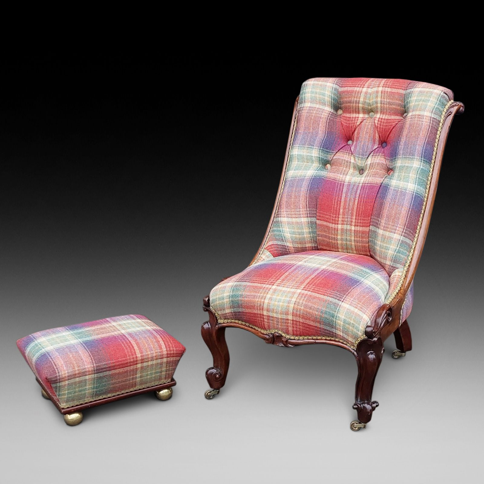 Victorian Rosewood And Mahogany Chair And Stool