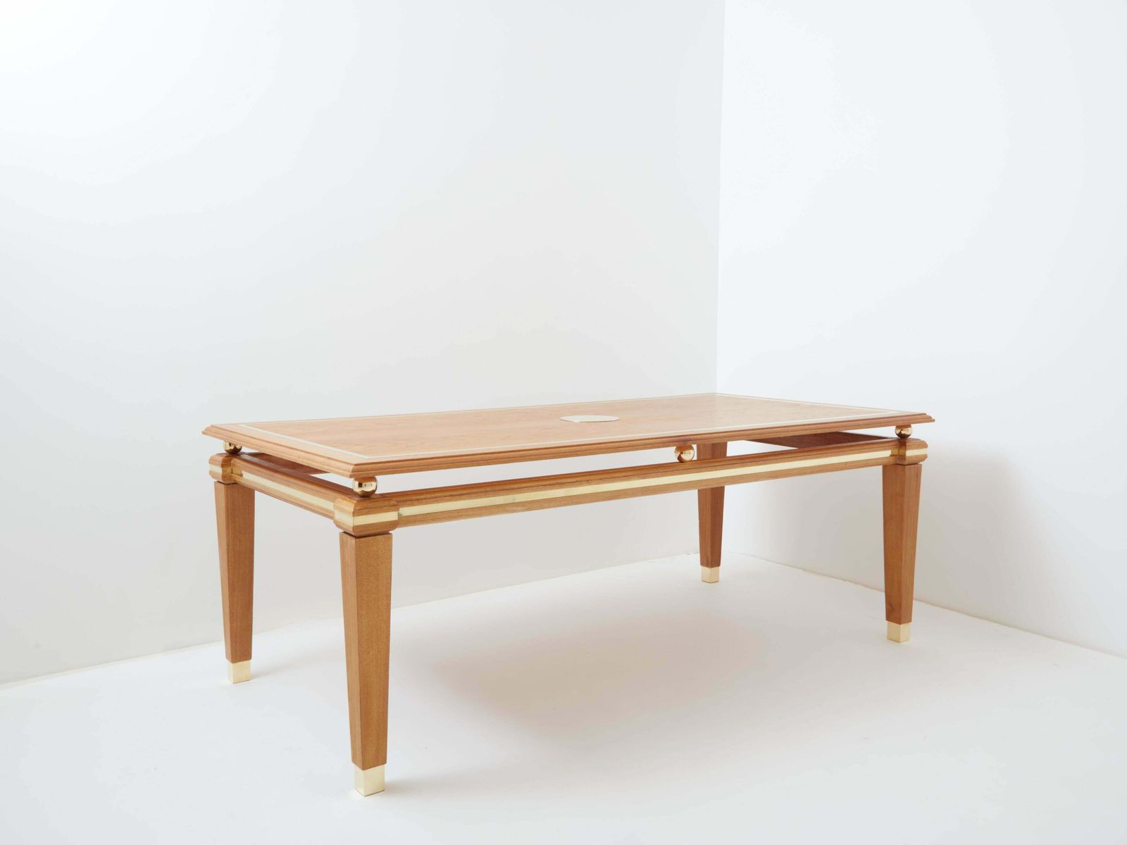 Tommaso Barbi Cerused Oak And Brass Dining Table 1970s photo vintage