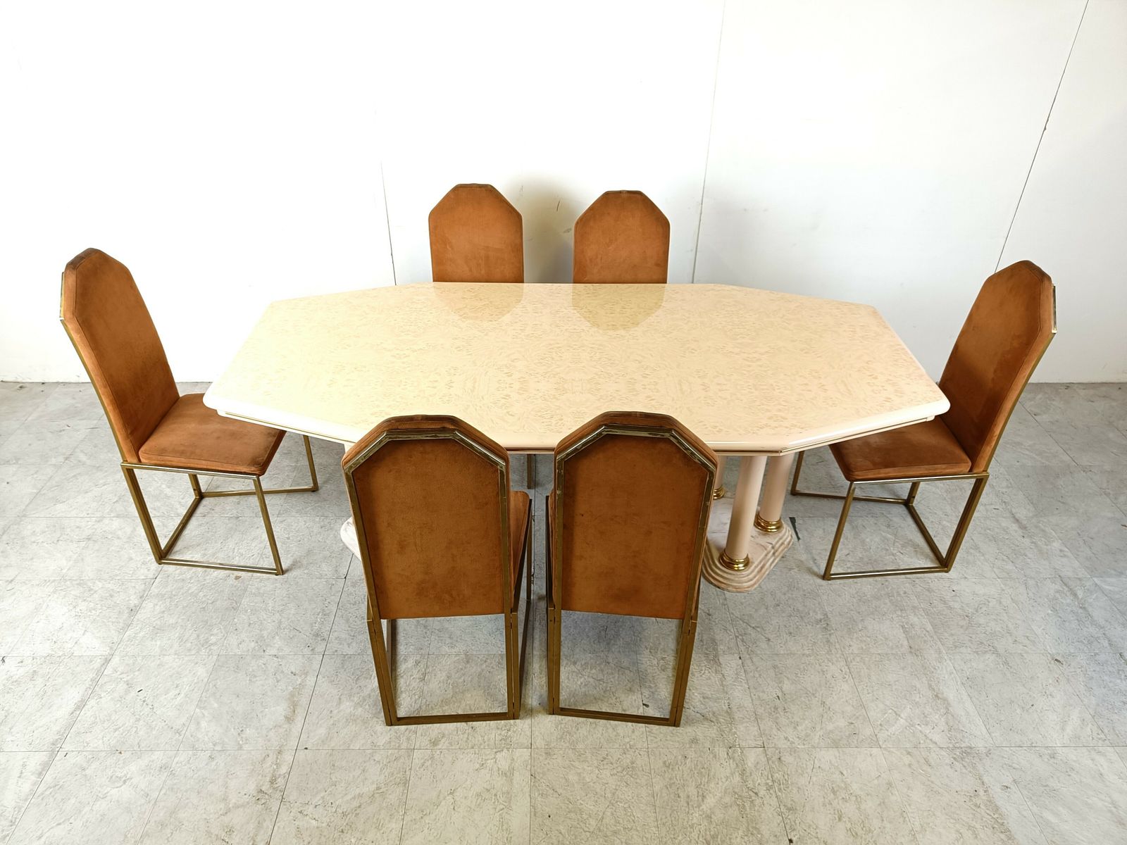 Vintage Beige Lacquered Dining Table, 1970s photo for sale