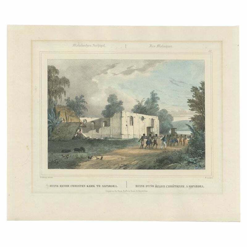 Antique Print Of A Church In Saparoea, Indonesia, Circa 1845