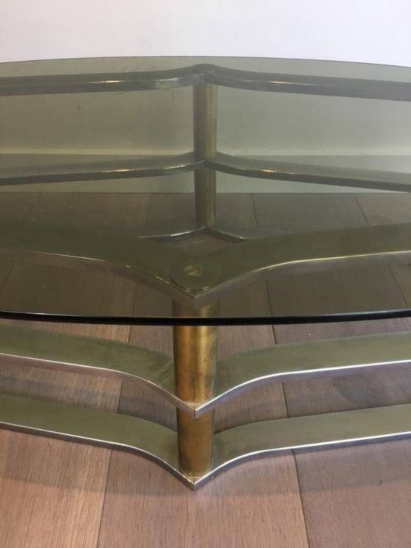 Unusual Gold Gilt Brass And Chrome Design Coffee Table. French photo 1140.0