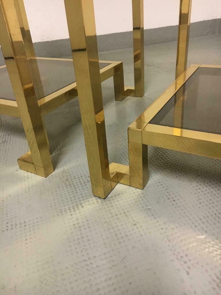 Pair Of Brass & Glass Side Tables By Guy Lefèvre For Maison Jansen, France 1970s photo furniture