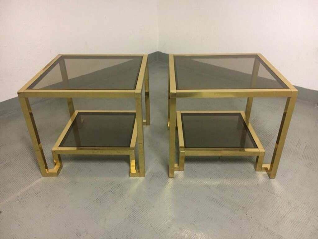 Pair Of Brass & Glass Side Tables By Guy Lefèvre For Maison Jansen, France 1970s photo vinterior