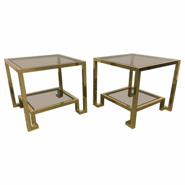 Furniture Pair Of Brass & Glass Side Tables By Guy Lefèvre For Maison Jansen, France 1970s photo