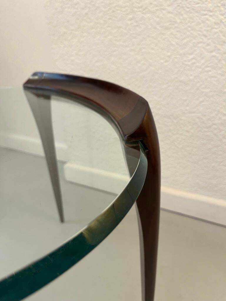 photo for sale Carved Mahogany Legs & Glass Top Side Table By Max Ingrand, Fontana Arte Ca.1952