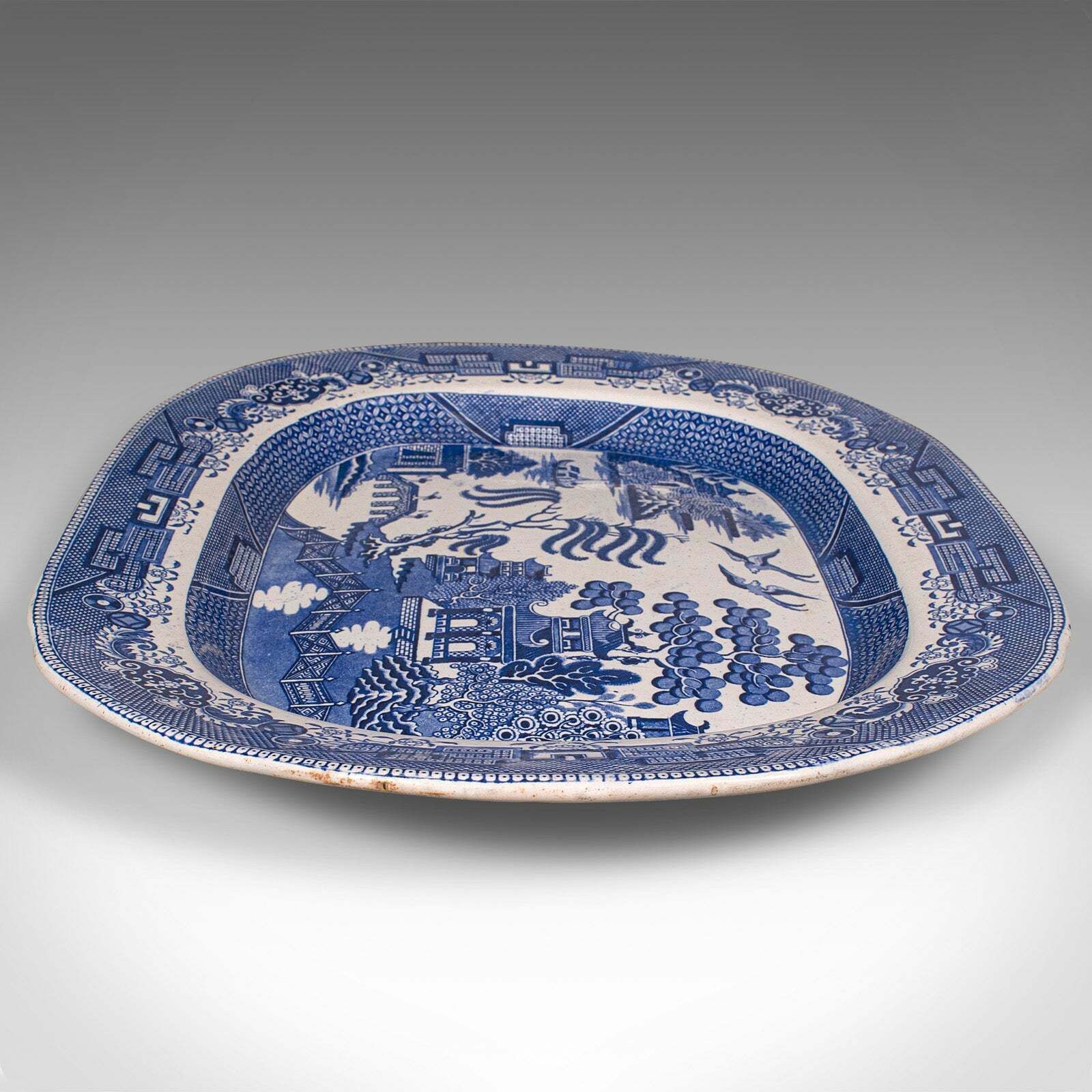 Antique Willow Pattern Serving Plate, English, Ceramic, Meat Dish, Victorian photo 495.0