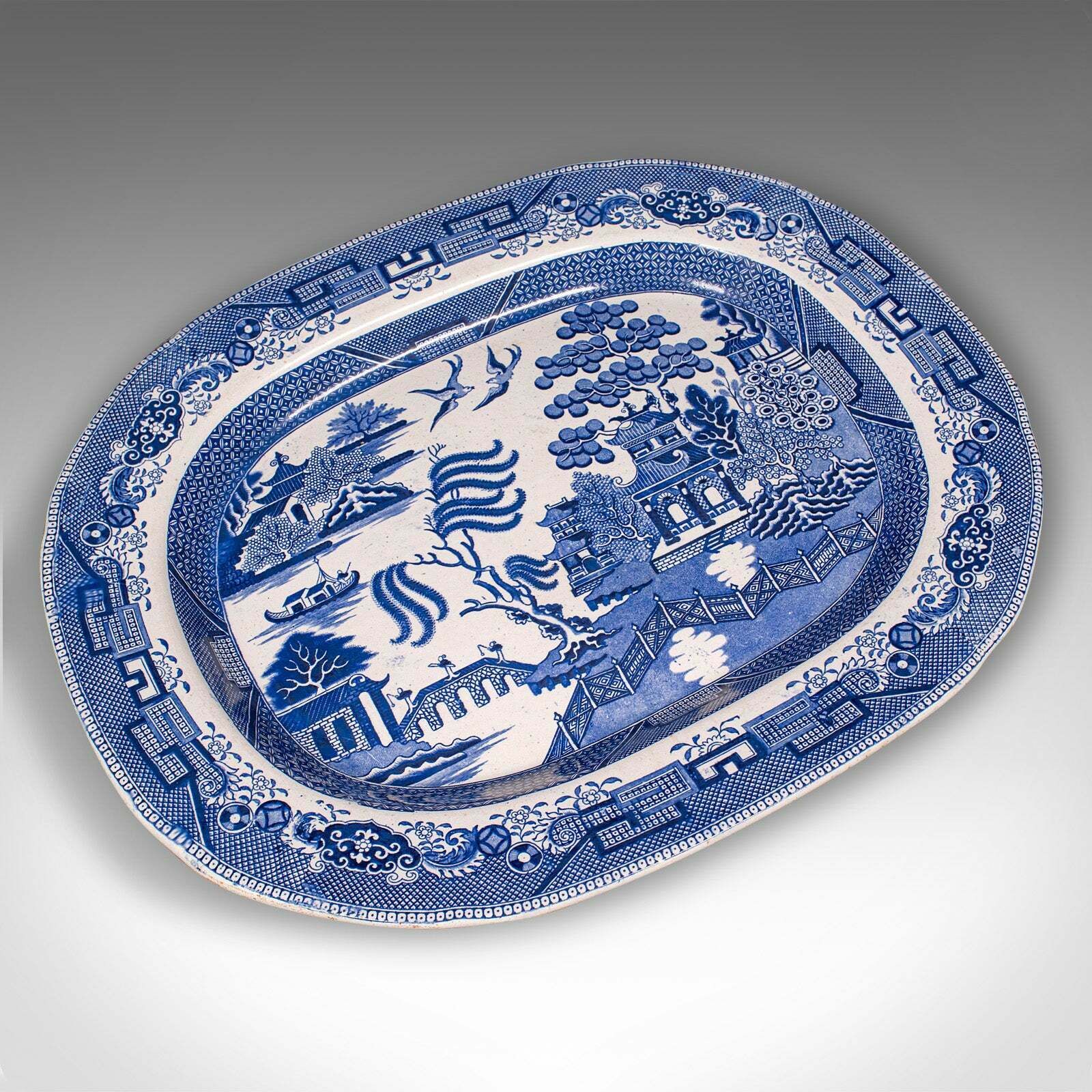 Antique Willow Pattern Serving Plate, English, Ceramic, Meat Dish, Victorian photo vinterior