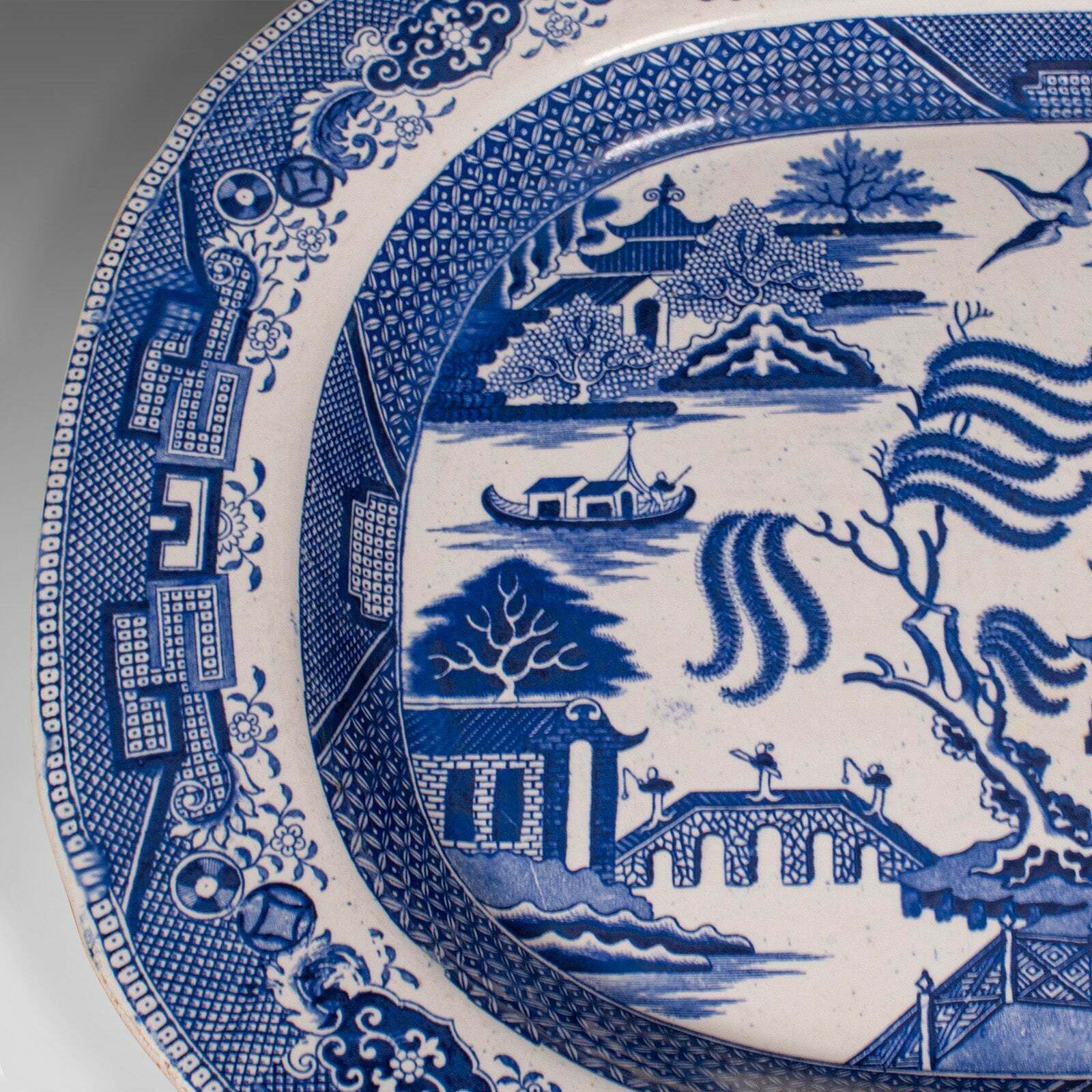 Antique Willow Pattern Serving Plate, English, Ceramic, Meat Dish, Victorian photo buy