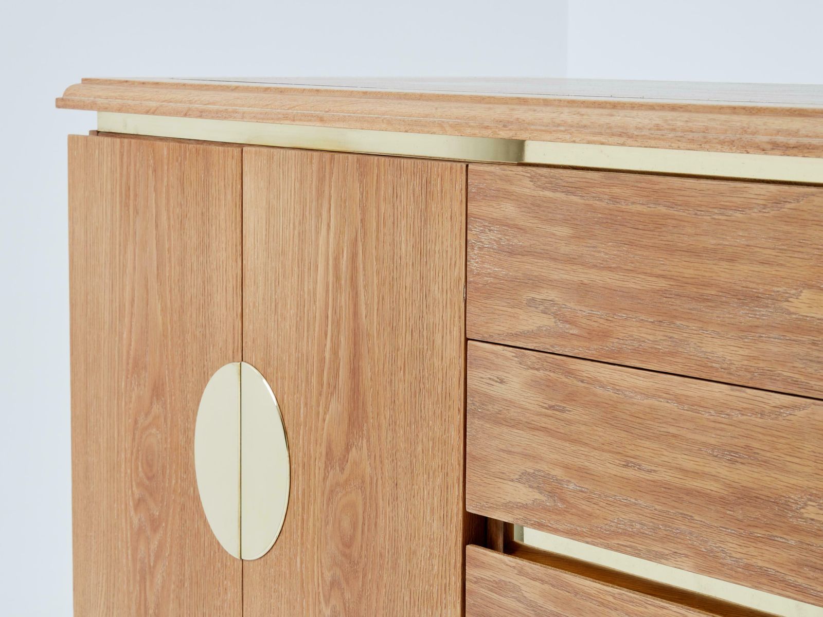 Tommaso Barbi Cerused Oak And Brass Sideboard 1970s photo vintage