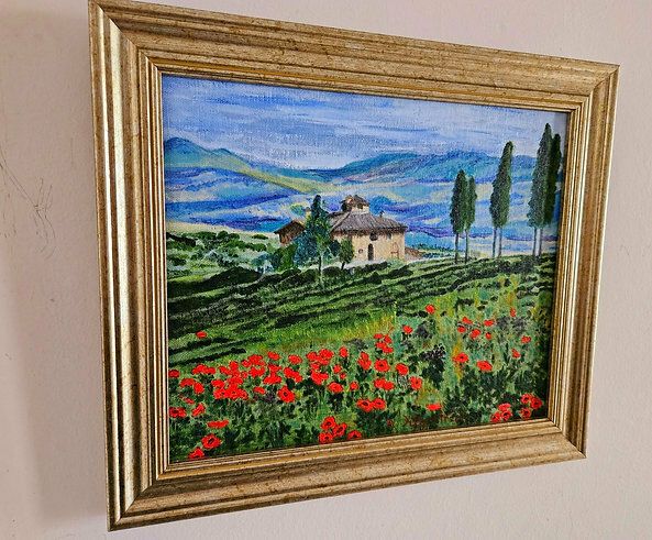 Among The Tuscan Hills Painting In Acrylic On Board In Gold Frame photo furniture
