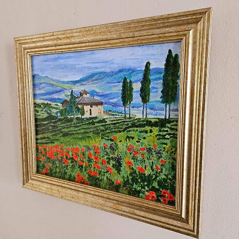 Among The Tuscan Hills Painting In Acrylic On Board In Gold Frame photo for sale