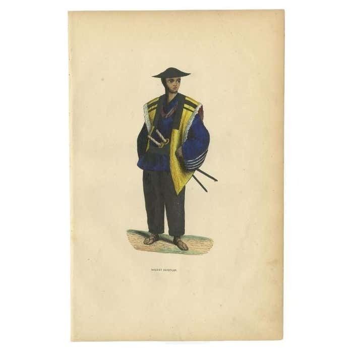 Antique Print Of A Japanese Carrying Swords, 1843