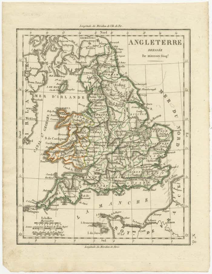 Original Antique Map Of England With Outline Coloring photo furniture