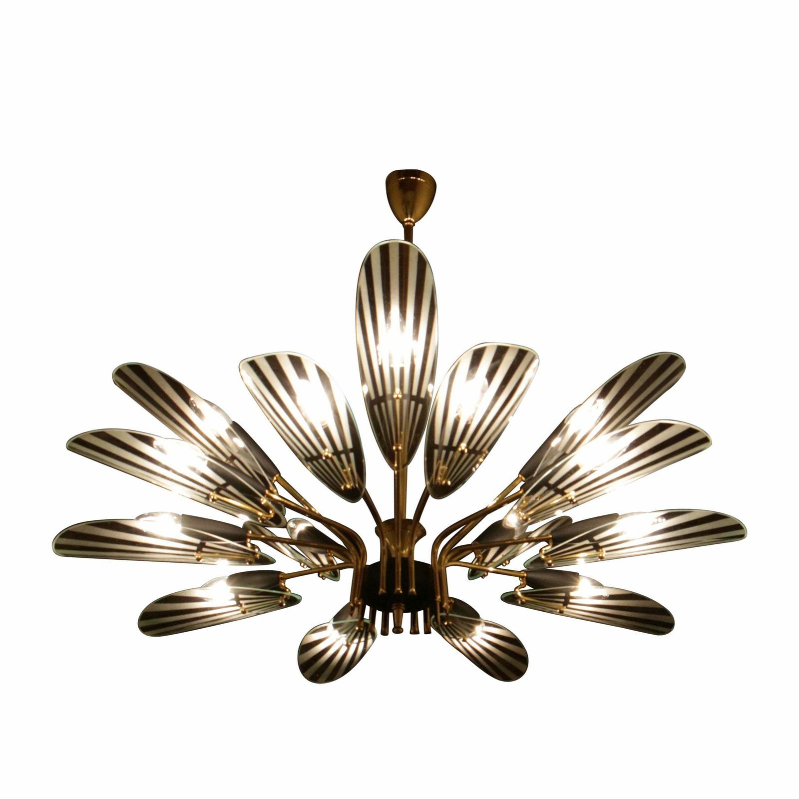 Italian Mid Century Fifteen Ligths Chandelier Fontana Arte Style, 1950