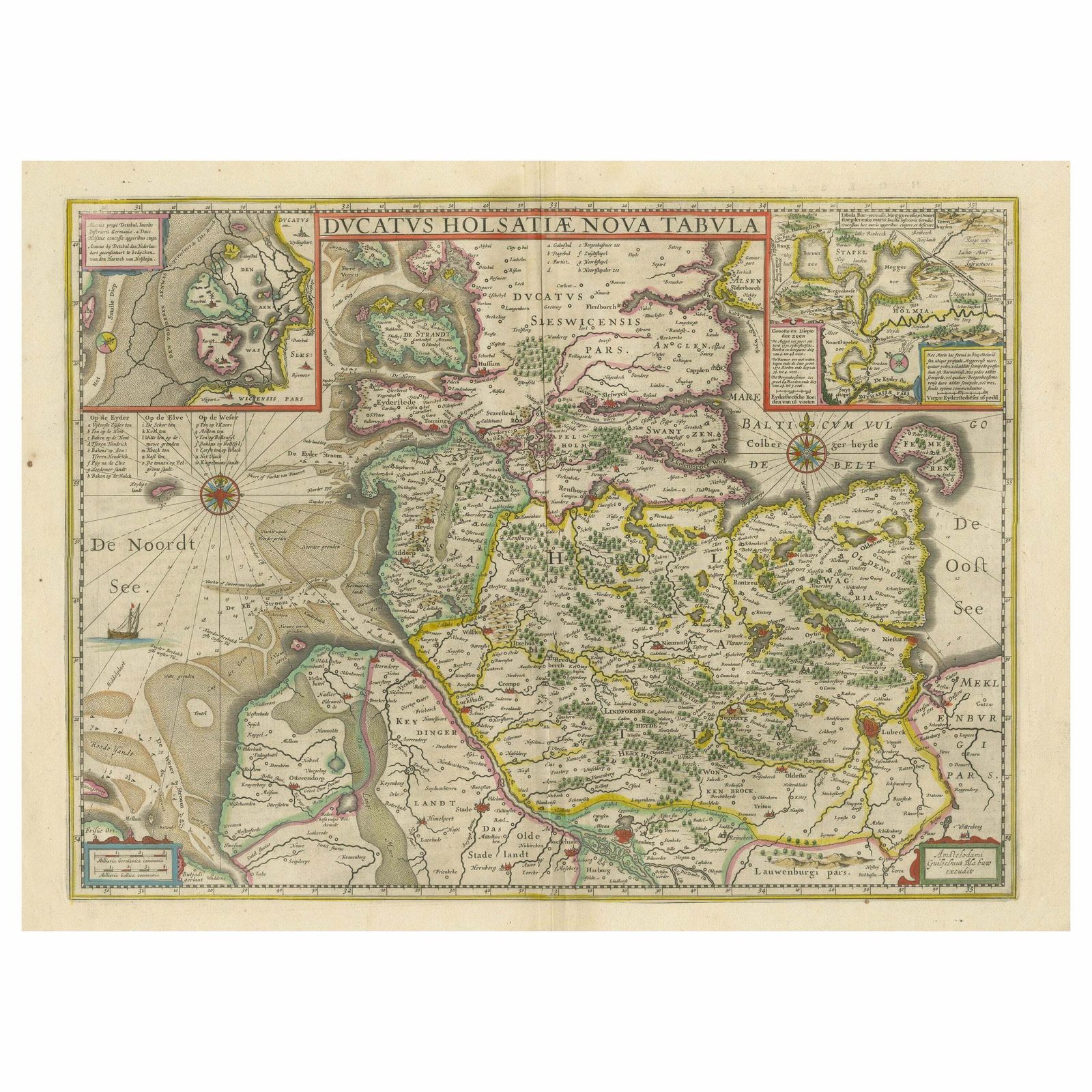 Original Antique Map Of The Duchy Of Holstein