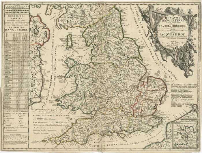 Original Antique Map Of England And Wales With Large Cartouche photo furniture
