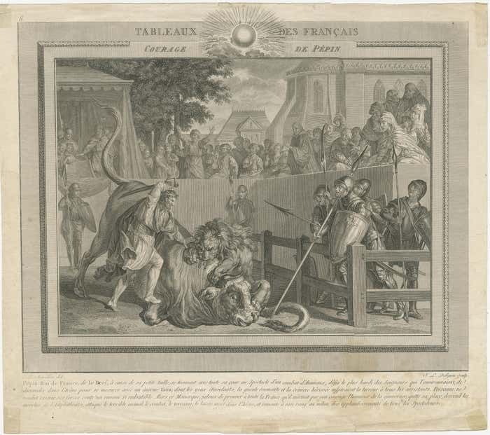 Antique Print Of The Bravery Of Pepin The Short, First King Of The Franks photo furniture