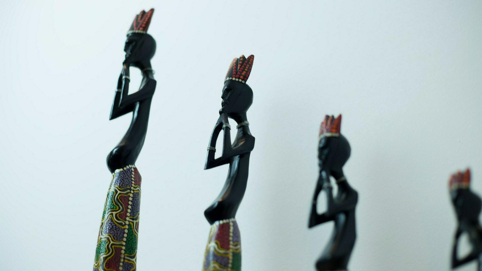 Vintage Wooden Handmade Sculptures / Set Of 4 Colorful Ethnic African Figurines Thinking / Retro Ritual Home Decor / 1980s Interior Deco photo Home Decor