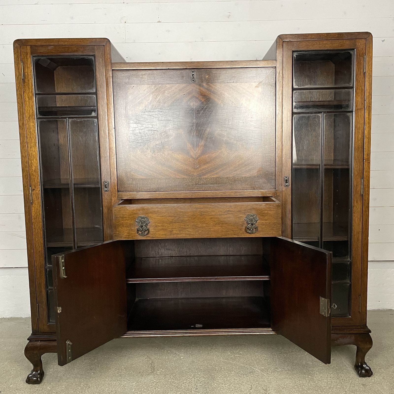 Antique Art Deco Mahogany Bureau With Glazed Cabinets photo Furniture