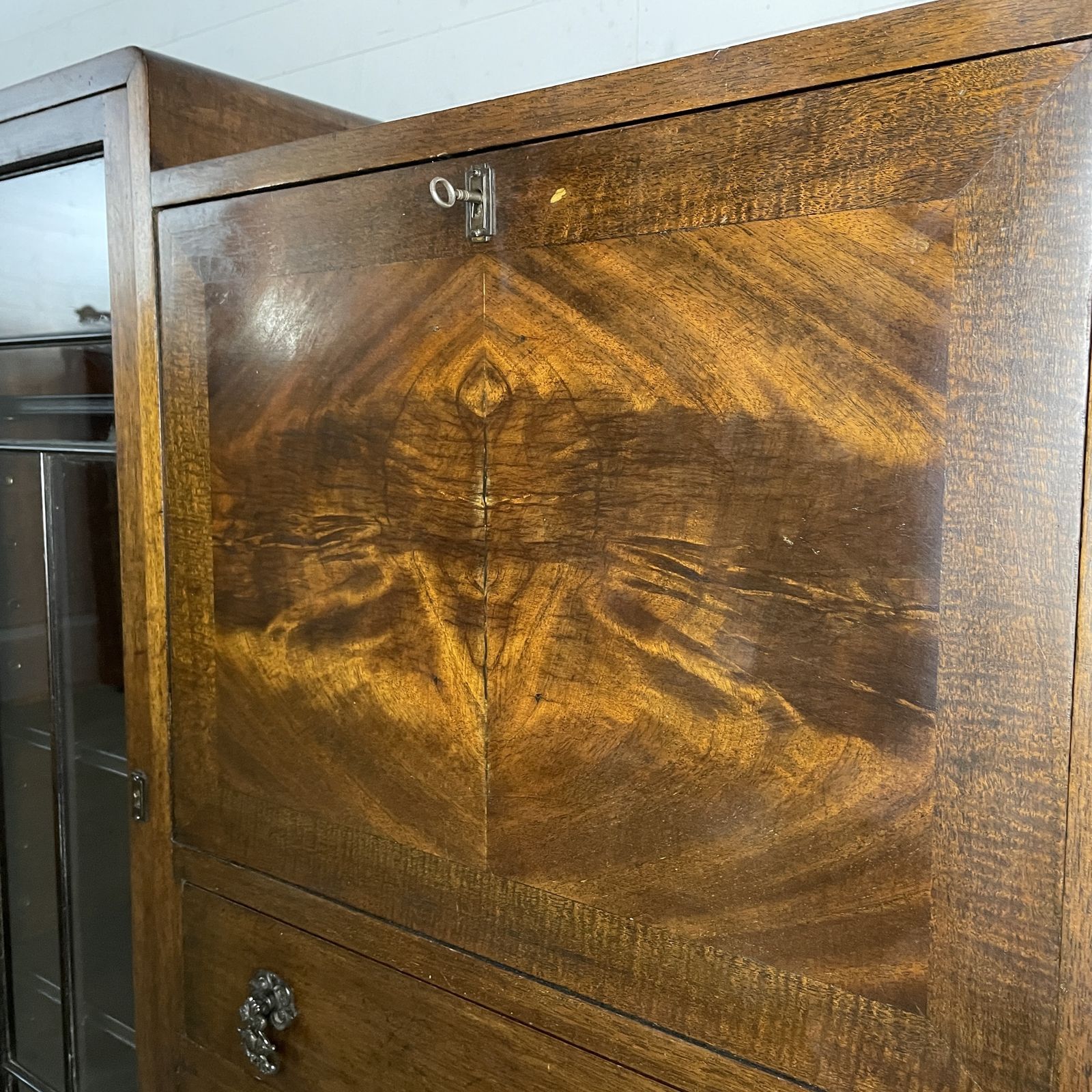photo furniture Antique Art Deco Mahogany Bureau With Glazed Cabinets