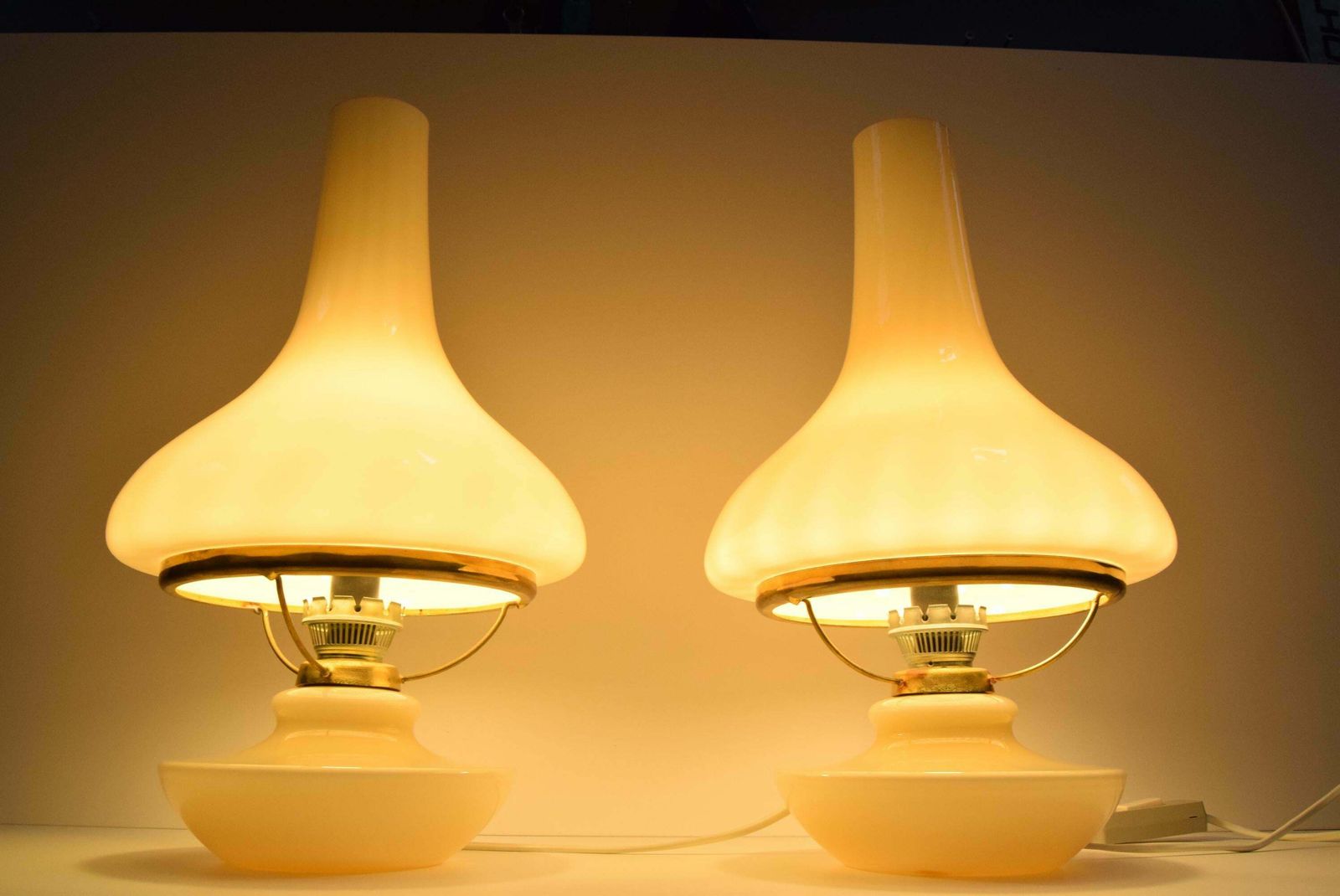 Pair Of Mid Century Table Lamps, Osvětlovací Sklo Závod Janštejn, 1970's. photo furniture