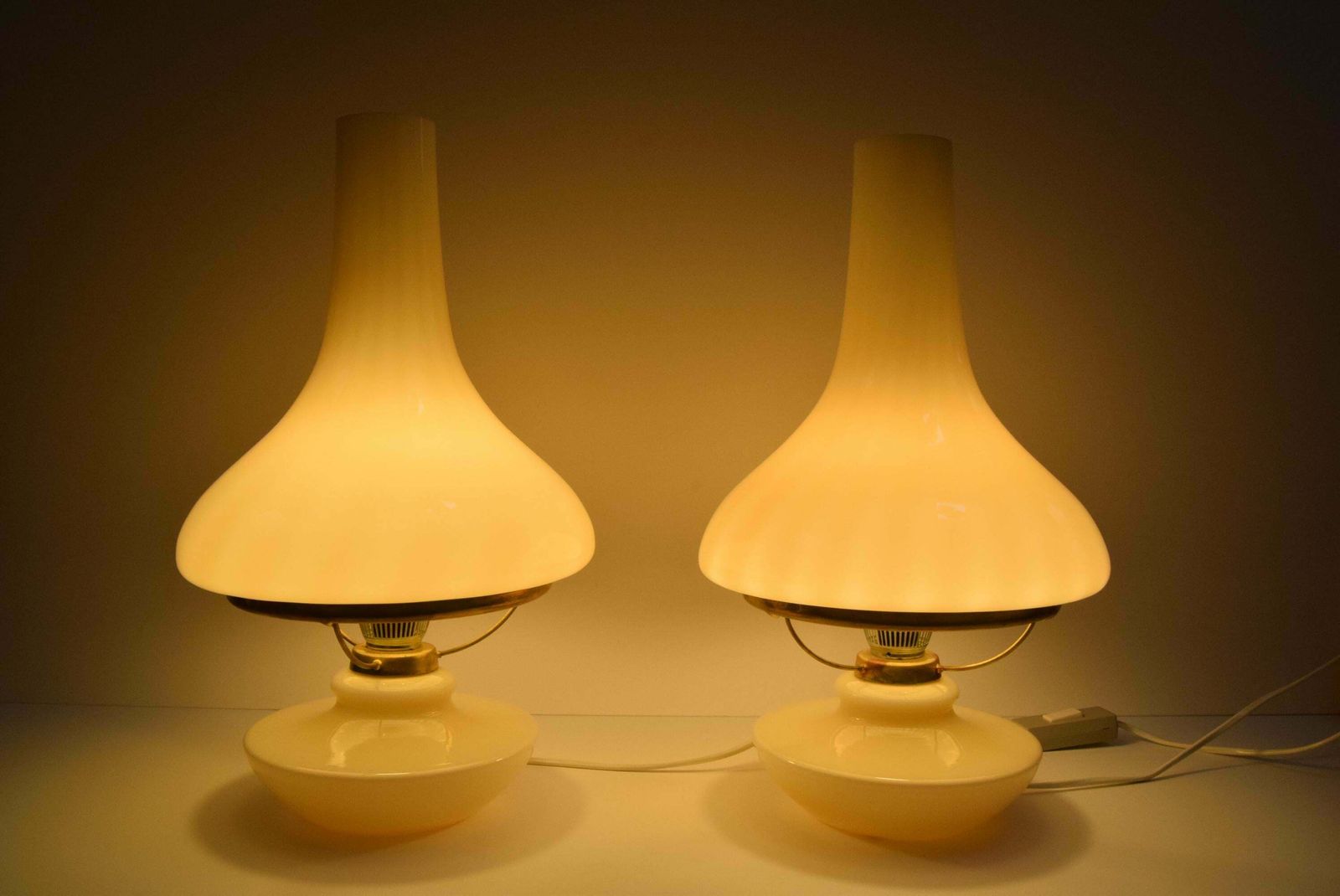 Pair Of Mid Century Table Lamps, Osvětlovací Sklo Závod Janštejn, 1970's. photo for sale