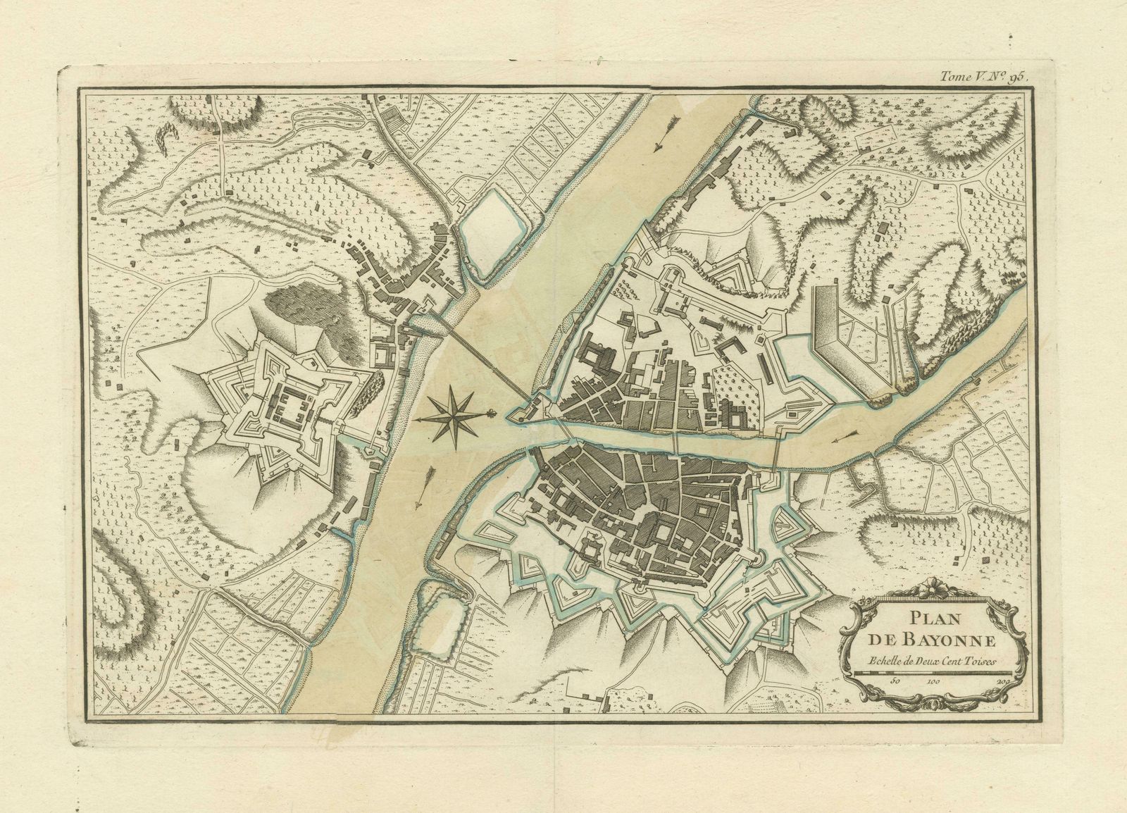 Antique Plan Of The City Of Bayonne, France photo for sale