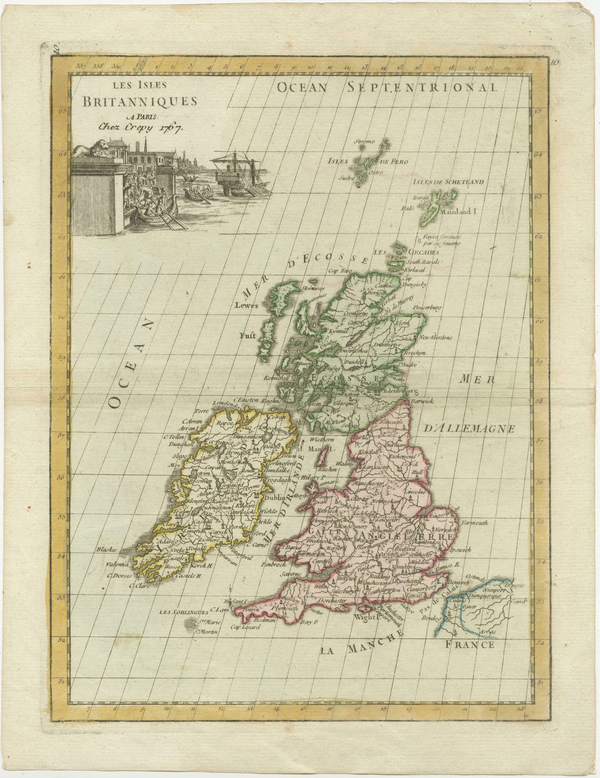 Antique Map Of The British Isles With Contemporary Hand Coloring photo furniture