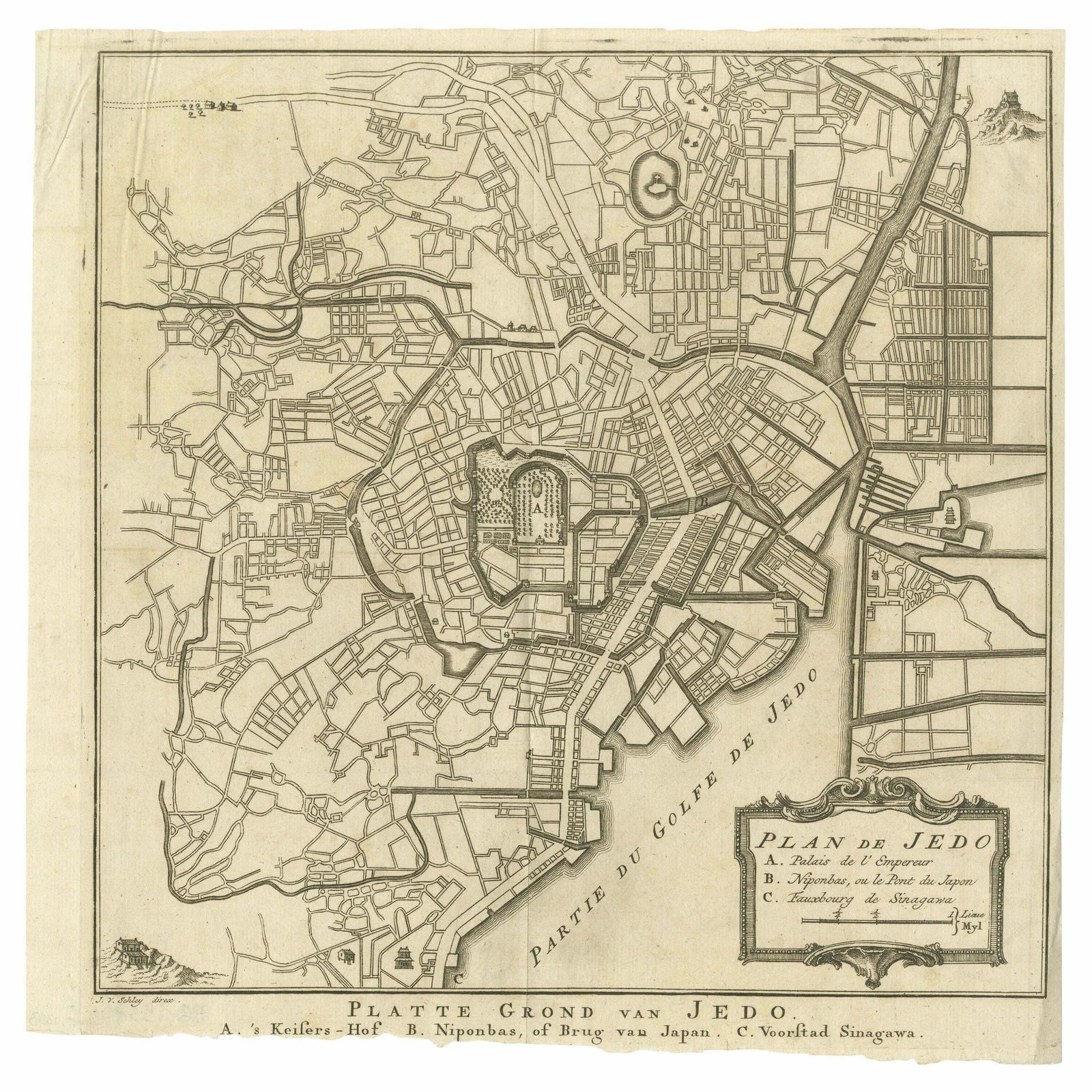 Antique Street Map Of The City Of Edo 'Modern Tokyo' In Japan