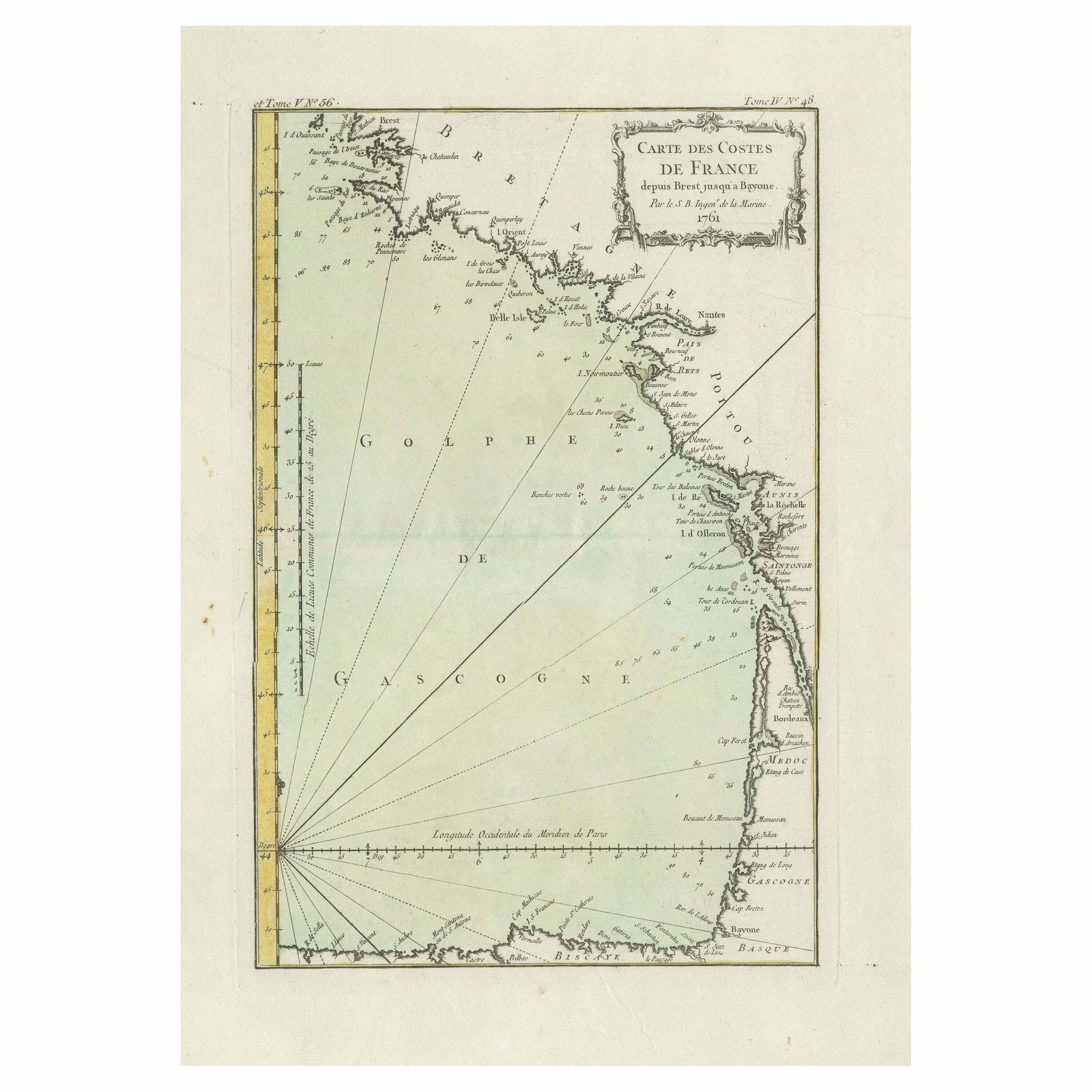 Antique Map Of The Coast Of France Between Brest And Bayonne