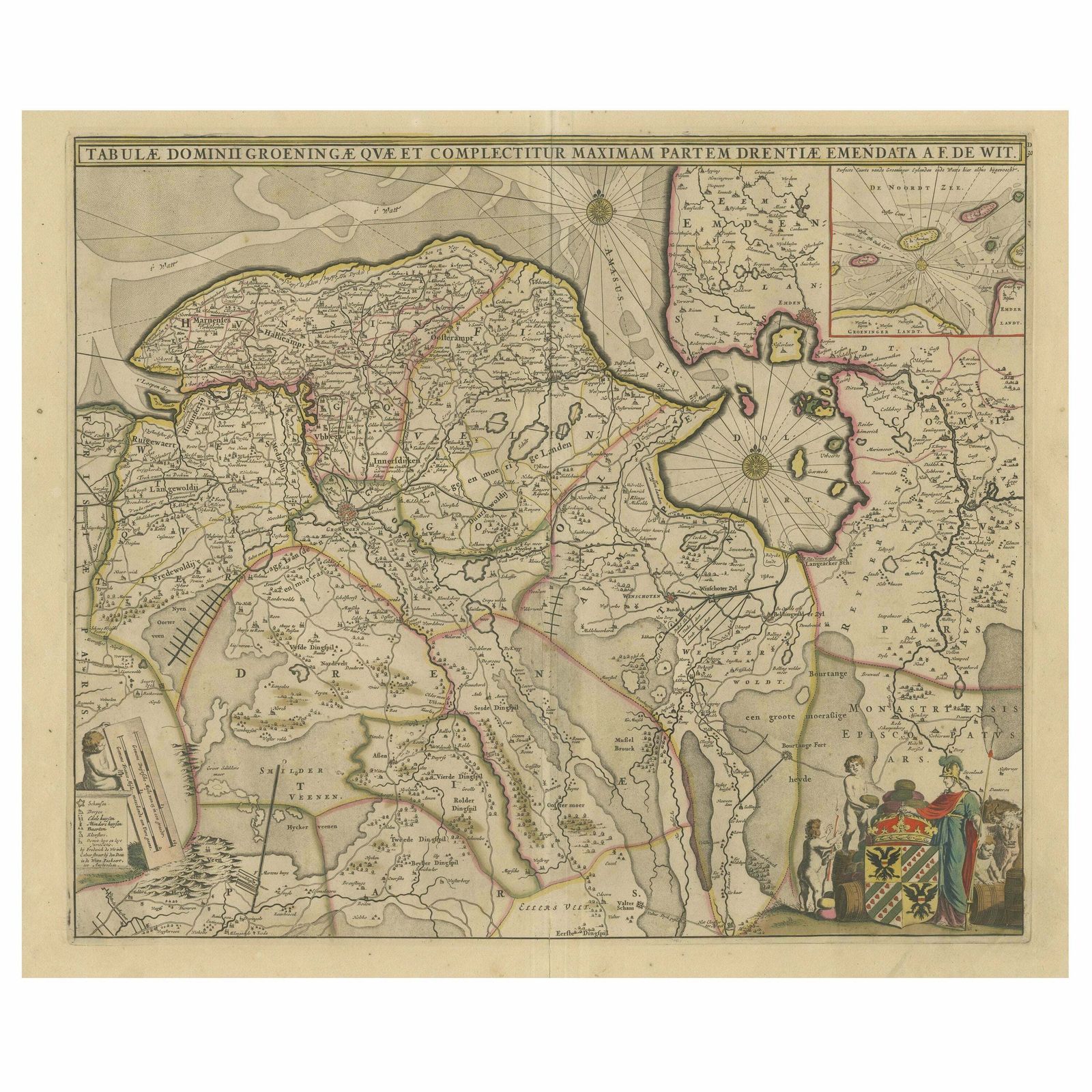 Antique Map Of Groningen With Contemporary Hand Coloring