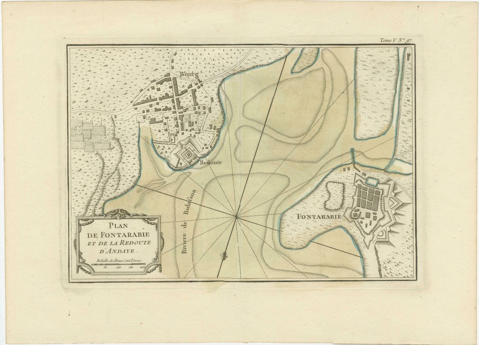 Antique Map Of Hondarribia Near The Bidasoa River, France & Spain photo furniture