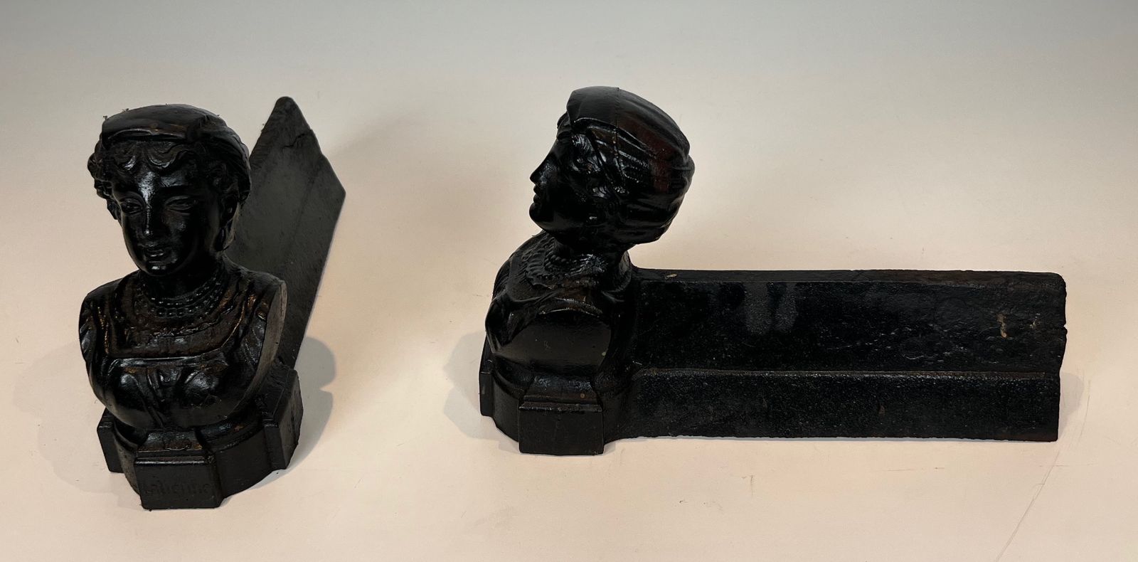 Pair Of Cast Iron Andirons With The Effigy Of An Italian Woman photo 680.0