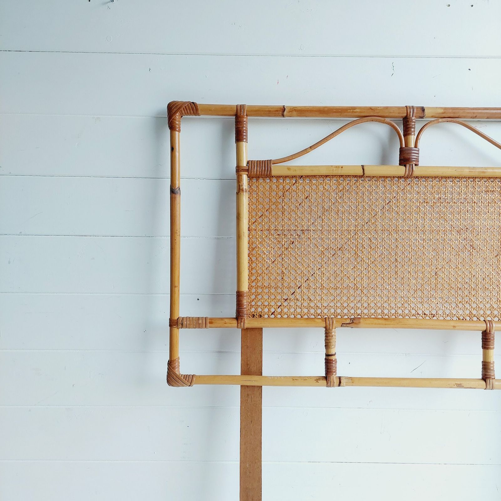 photo furniture Mid Century Vintage Rattan / Cane  And Bamboo Singe Headboard, 1970s