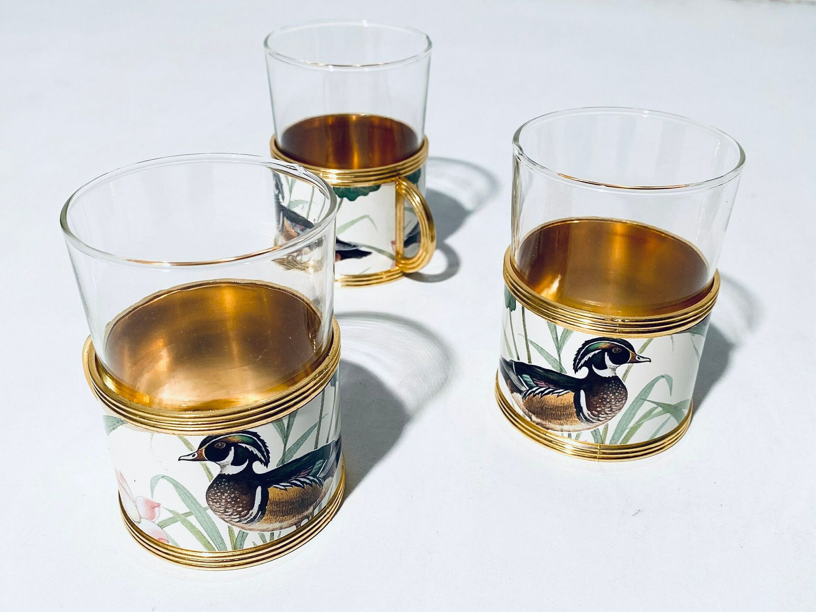 The Turnwald Collection Six Tea Set Glasses With Duck Motif & 24 Carat Gold Plated Holder / Vintage Decor photo furniture
