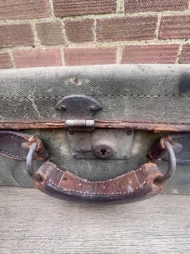 1940's Vintage Wwii Era Military British Army Canvas & Leather Suitcase photo Furniture