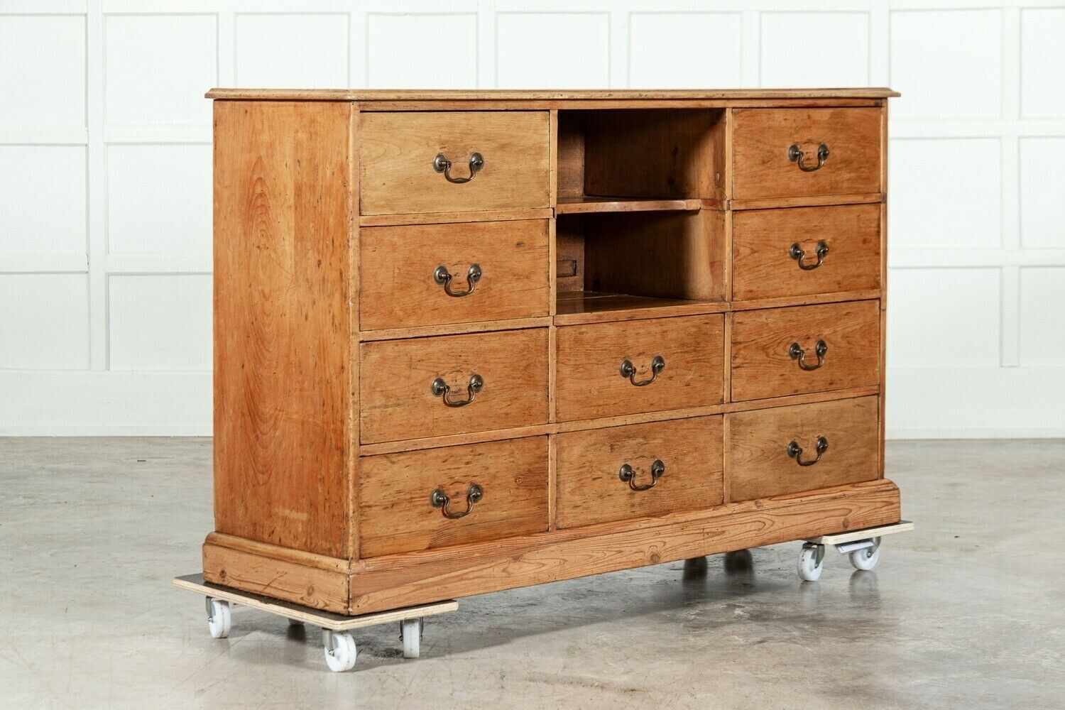 19thc English Pine Bank Haberdashery Drawers / Counter photo furniture