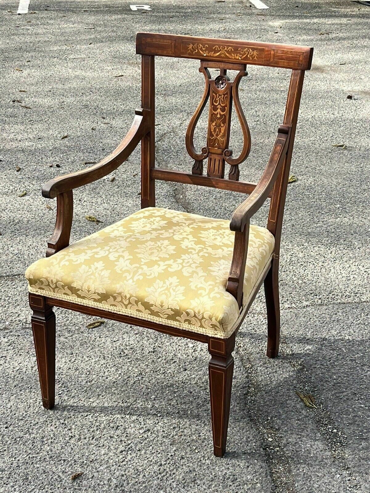 Antique Sheraton Inlaid Mahogany Armchair photo vintage