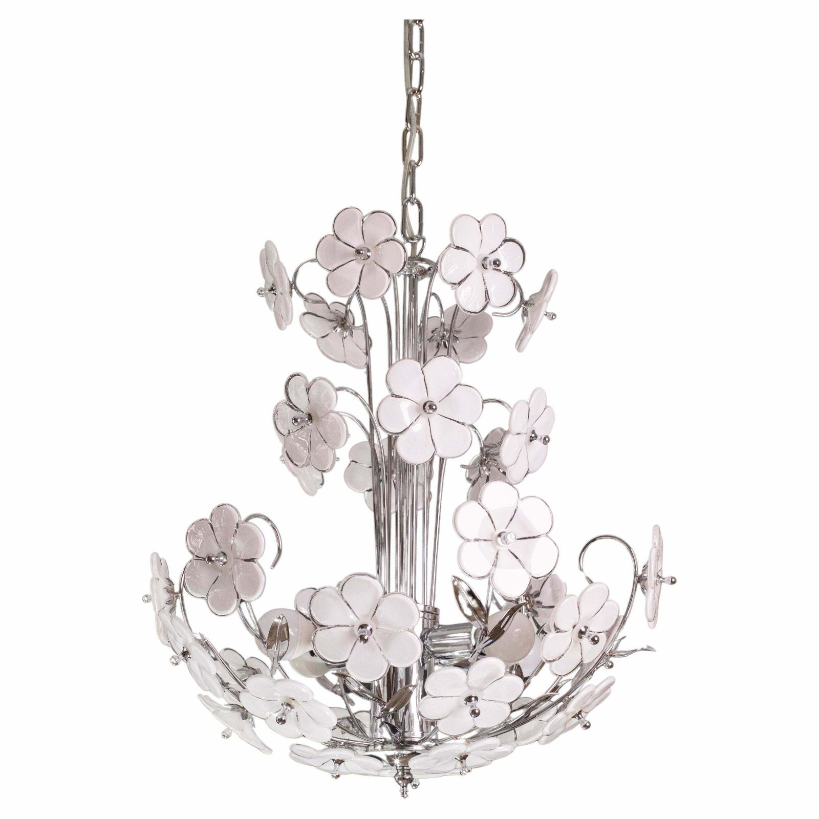 Spectacular Murano Chandelier Full Of White Flowers, New Bath Silver, 1980s £1,492.77
