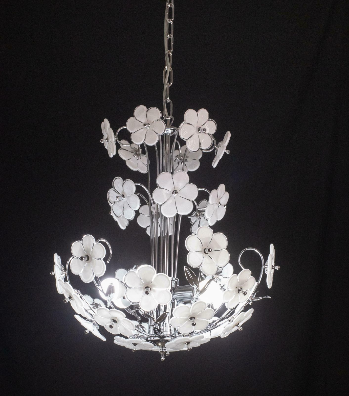 Spectacular Murano Chandelier Full Of White Flowers, New Bath Silver, 1980s £1,492.77 photo furniture