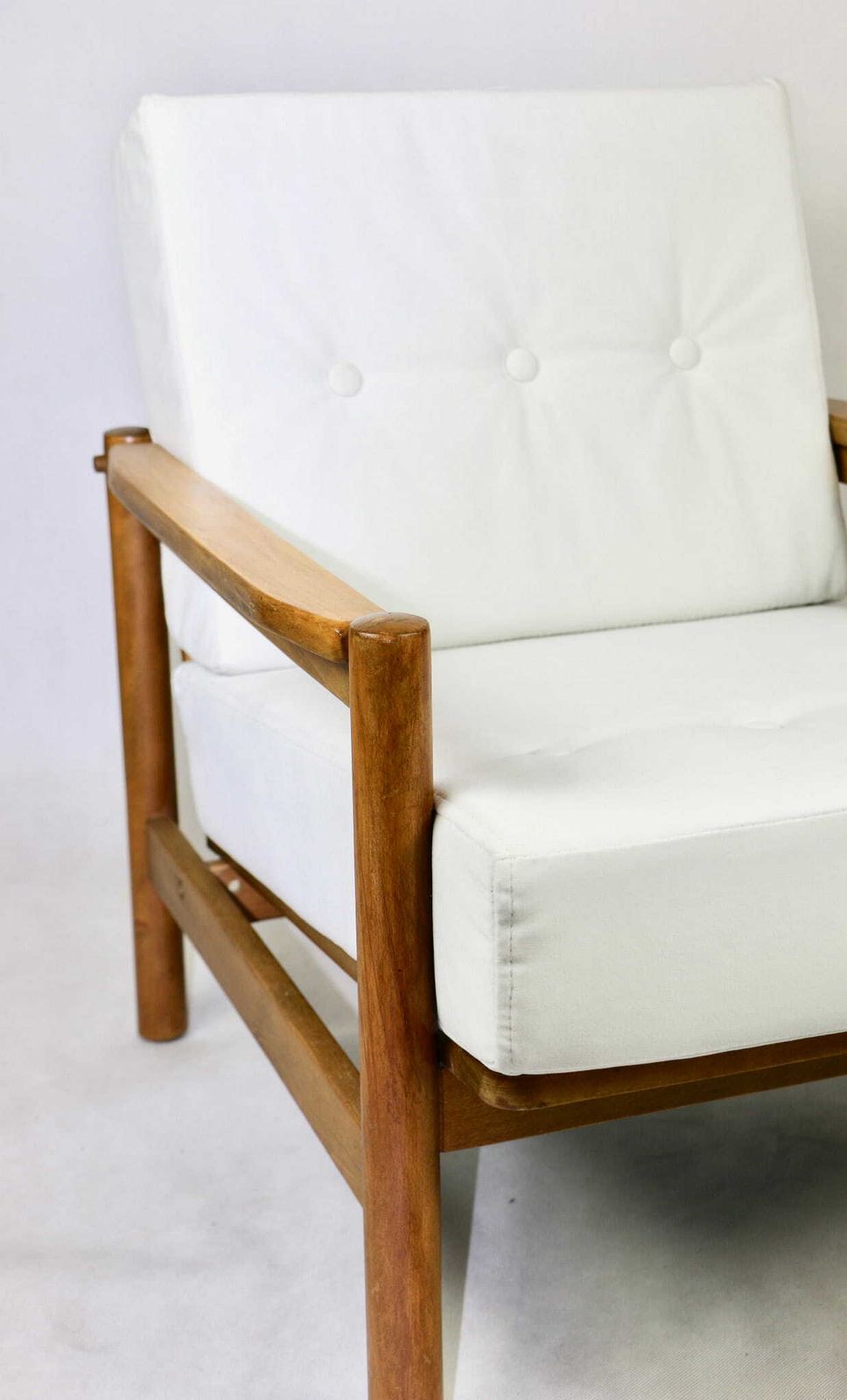 photo for sale Wooden Armchair Designed By Z. Baczyk, Brown Vintage White Velvet Jade Easy To Clean