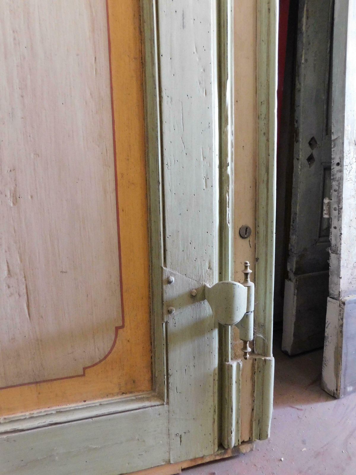Interior Door In Painted Wood, Complete With Frame And Painted Overdoor, Italy photo vinterior