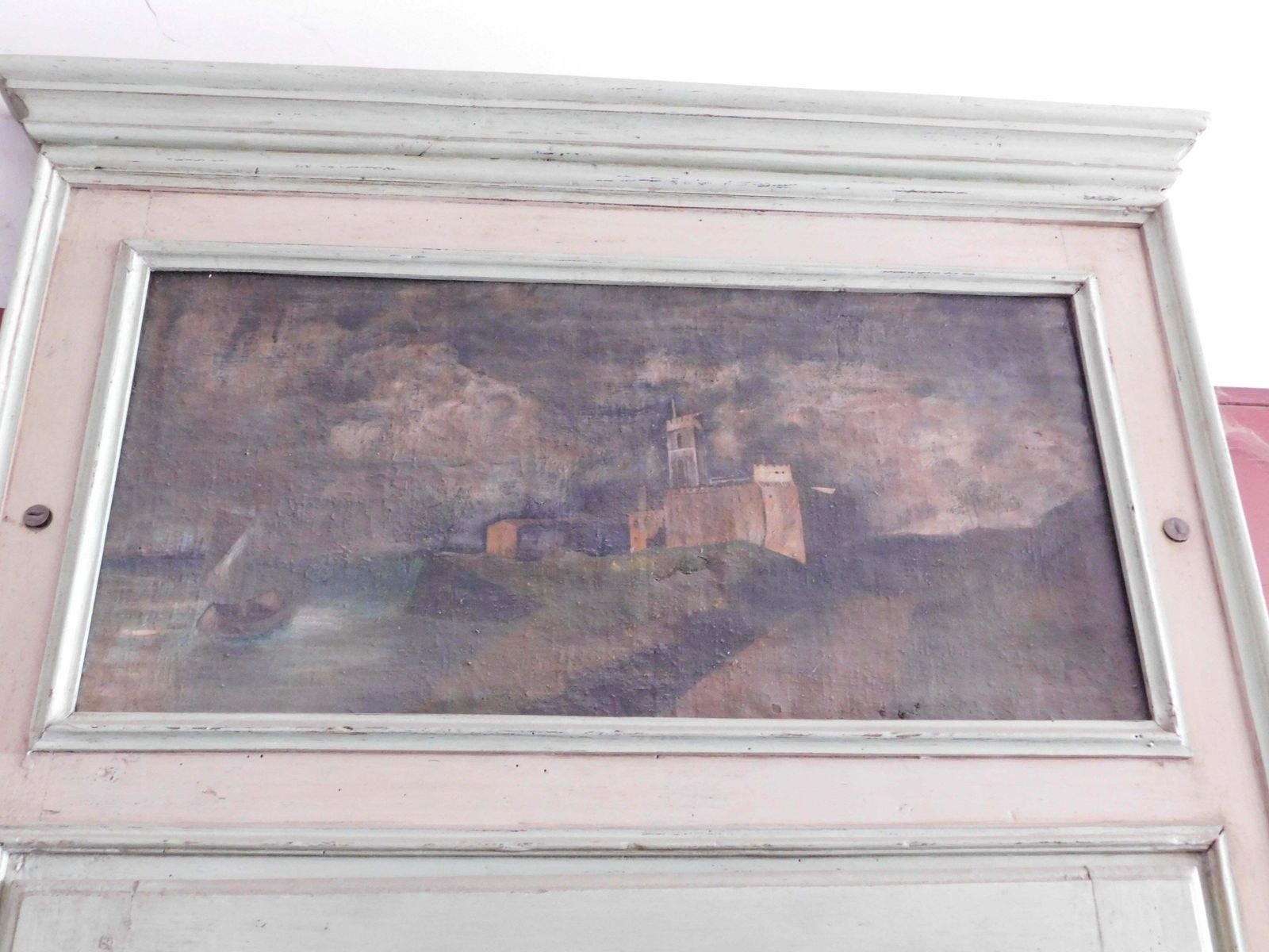 Interior Door In Painted Wood, Complete With Frame And Painted Overdoor, Italy photo buy