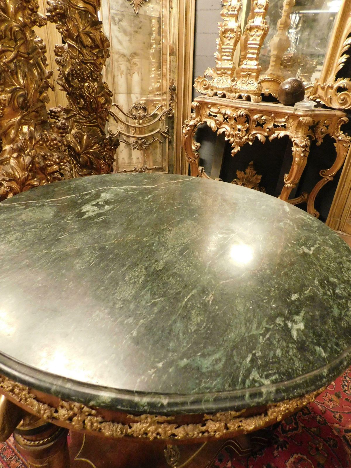 Round Table With Pedestal, Chiseled Bronzes, Green Marble Top, 1840 Germany photo buy