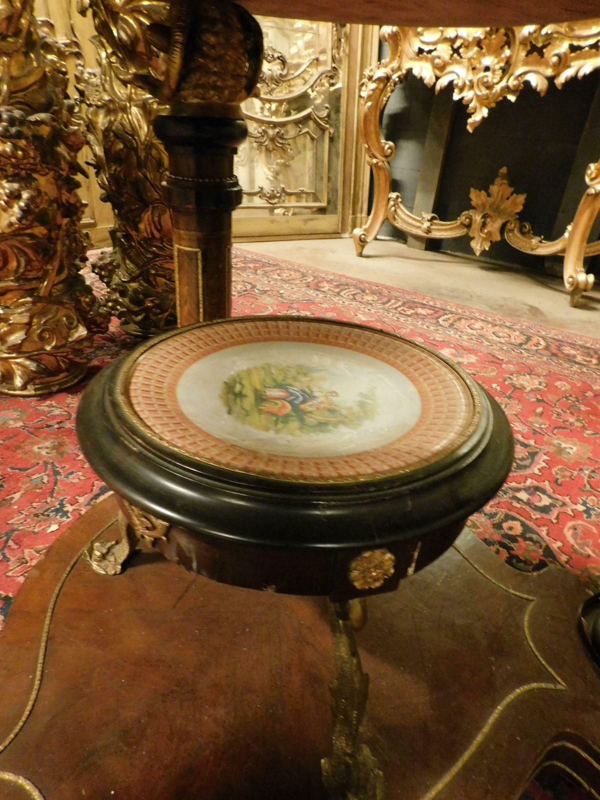 photo furniture Round Table With Pedestal, Chiseled Bronzes, Green Marble Top, 1840 Germany