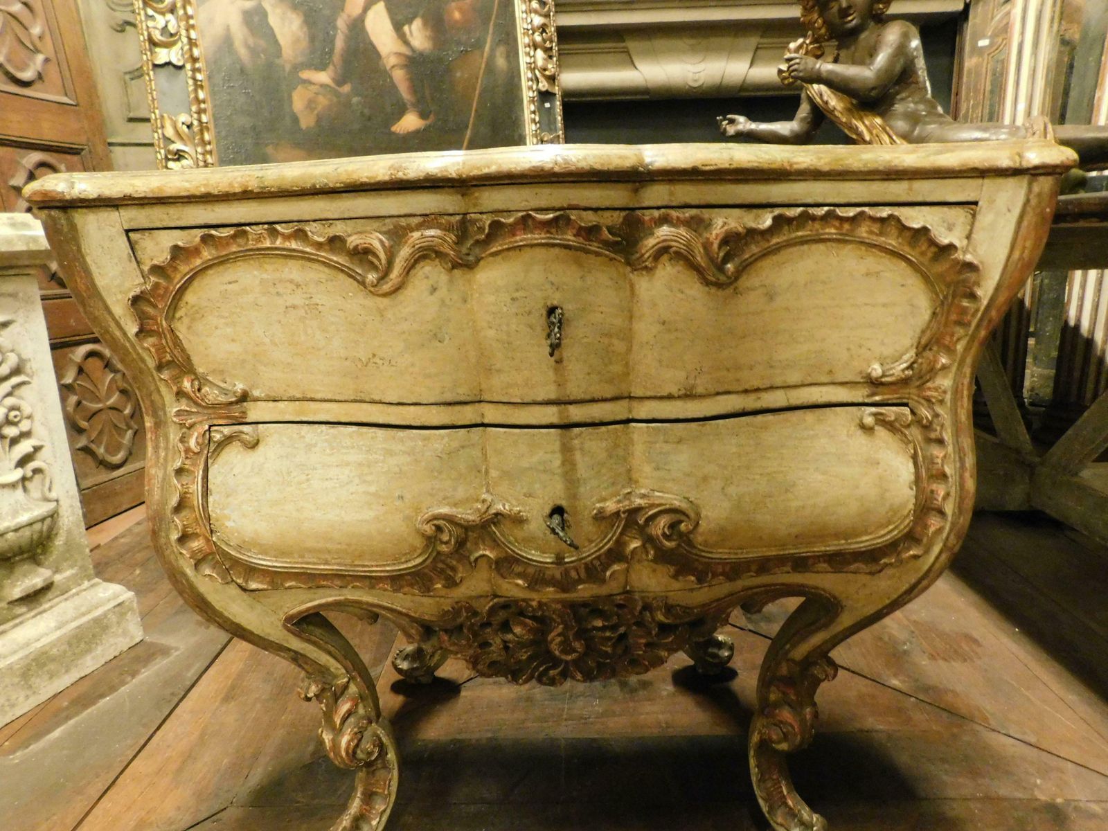 Antique Venetian Lacquered And Gilded Chest Of Drawers, Richly Carved, Italy photo 21074.0