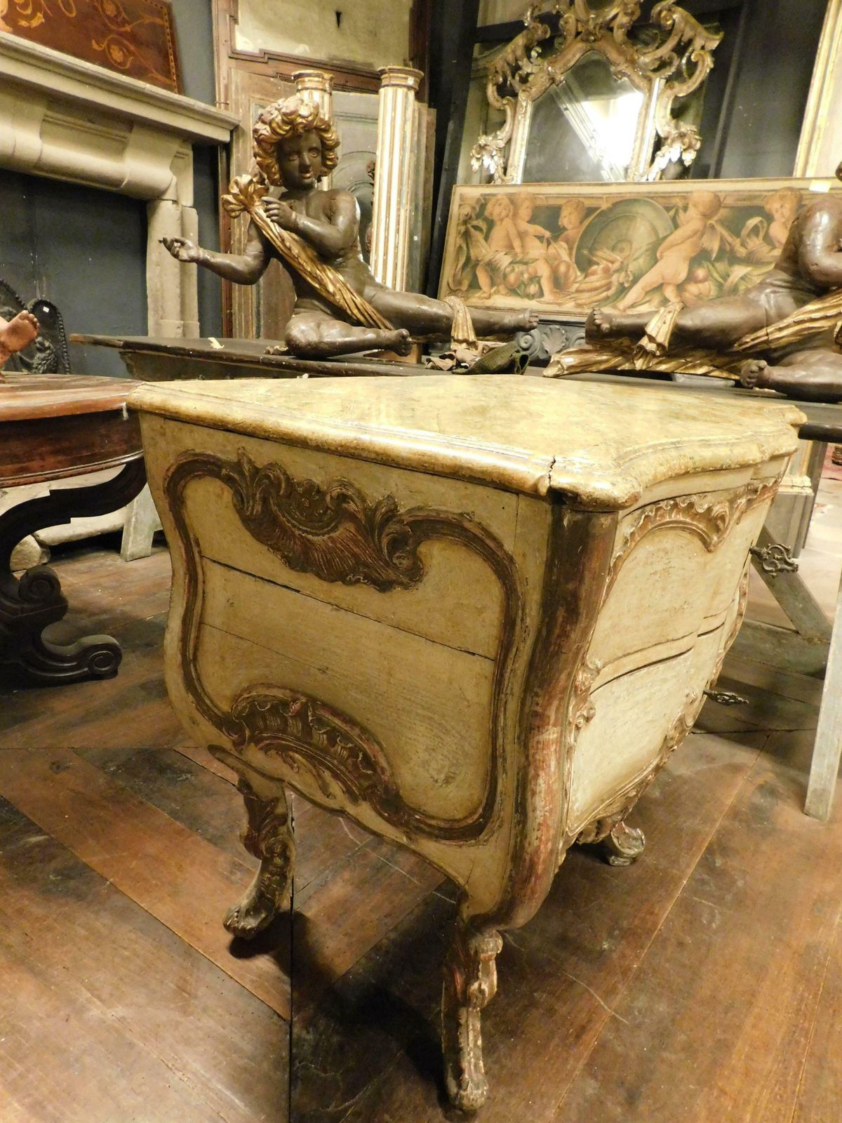 photo furniture Antique Venetian Lacquered And Gilded Chest Of Drawers, Richly Carved, Italy
