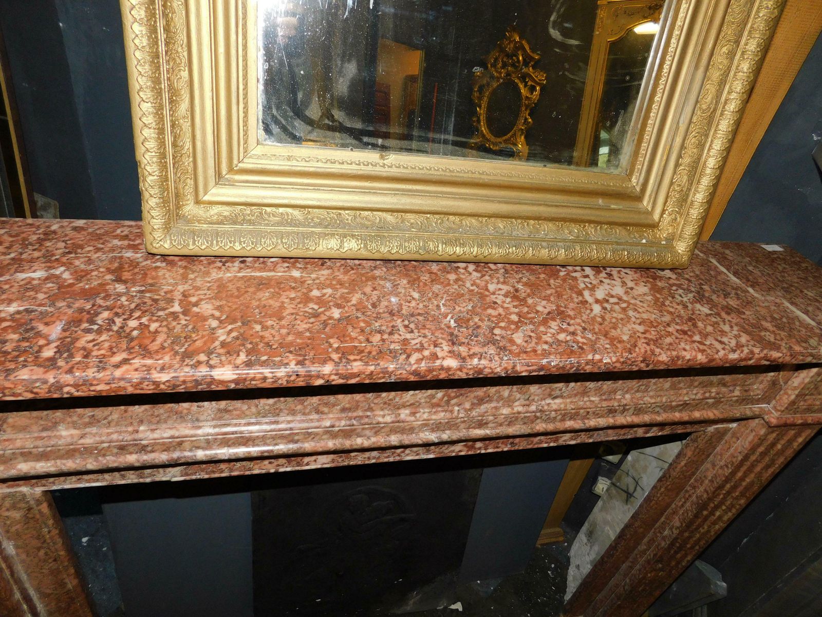 Fireplace Mantle Carved In Red "Breccia Pernice" Marble, Italy photo vintage
